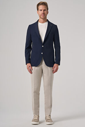  Erkek Lacivert Trend Slim Fit Mono Yaka Ceket