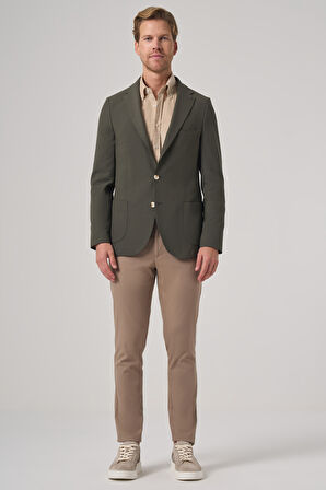  Erkek Haki Trend Slim Fit Mono Yaka Ceket