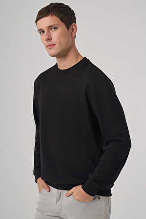  Erkek Siyah Basic Bisiklet Yaka Sweatshirt