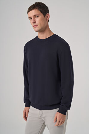  Erkek Lacivert Basic Bisiklet Yaka Sweatshirt