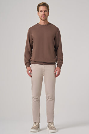  Erkek KAHVE Basic Bisiklet Yaka Sweatshirt
