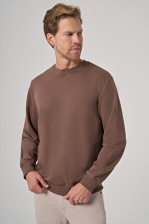  Erkek KAHVE Basic Bisiklet Yaka Sweatshirt
