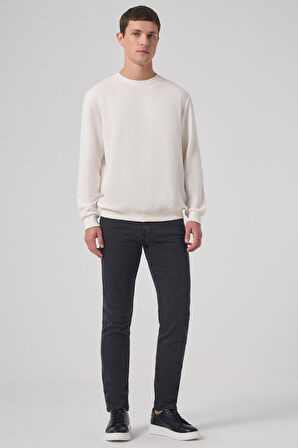  Erkek Ekru Basic Bisiklet Yaka Sweatshirt