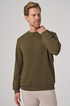  Erkek Haki Basic Bisiklet Yaka Sweatshirt