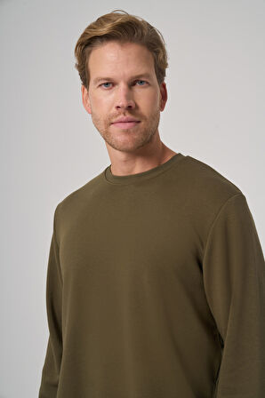  Erkek Haki Basic Bisiklet Yaka Sweatshirt