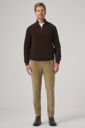  Erkek KAHVE Fermuarlı Bato Yaka Dynamic Fit Sweatshirt