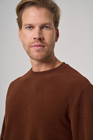  Erkek Kiremit Trend Bisiklet Yaka Sweatshirt