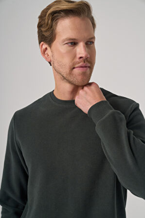  Erkek Haki Trend Bisiklet Yaka Sweatshirt