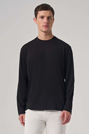  Erkek Siyah Trend Bisiklet Yaka Rayon Sweatshirt