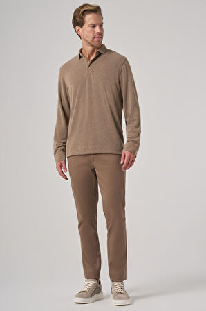  Erkek A-Kahverengi Trend Düğmeli Polo Yaka Sweatshirt