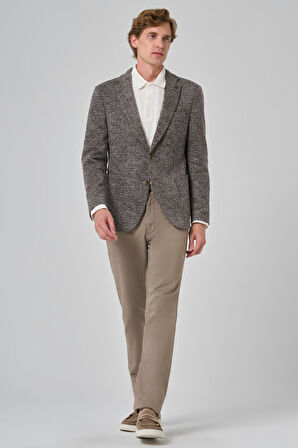  Erkek KAHVE Örme Trend Ekoseli Slim Fit Mono Yaka Ceket