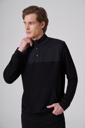  Erkek Siyah Trend Dik Yaka Dinamik Fit Sweat-Shirt