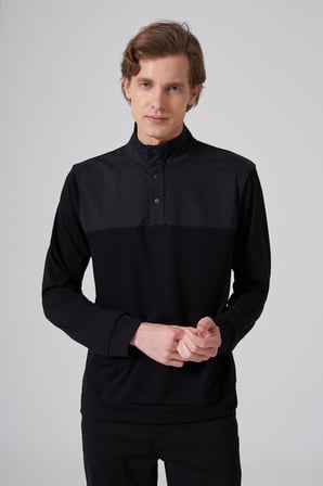  Erkek Siyah Trend Dik Yaka Dinamik Fit Sweat-Shirt