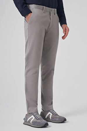  Erkek Gri Pamuk Trend Slim Fit Chino Pantolon