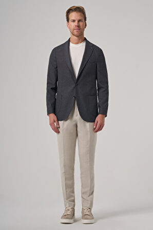  Erkek Antrasit Yünlü Slim Fit Mono Yaka Ceket