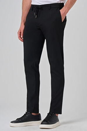  Erkek Siyah Poliviskon Jogger Slim Fit Pantolon