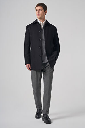  Erkek Siyah Düğmeli Berberi Yaka Dynamic Fit Kaban