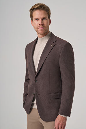  Erkek KAHVE Poliviskon Dokuma Desenli Dynamic Fit Mono Yaka Ceket