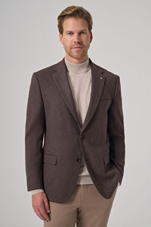  Erkek KAHVE Poliviskon Dokuma Desenli Dynamic Fit Mono Yaka Ceket