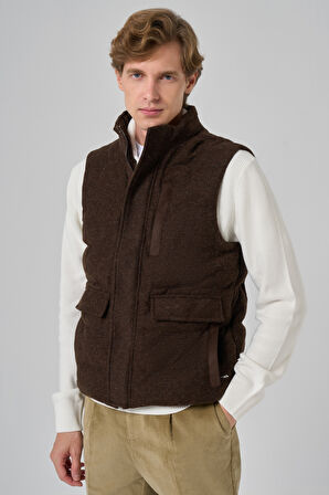  Erkek KAHVE Trend Yünlü Dinamik Fit Şişme Yelek
