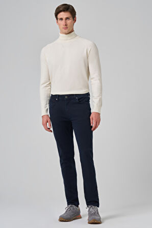 Erkek Lacivert Denim 5 Cep Slim Fit Jean Kot Pantolon