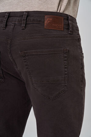  Erkek KAHVE Denim 5 Cep Slim Fit Jean Kot Pantolon