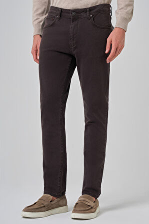 Erkek KAHVE Denim 5 Cep Slim Fit Jean Kot Pantolon