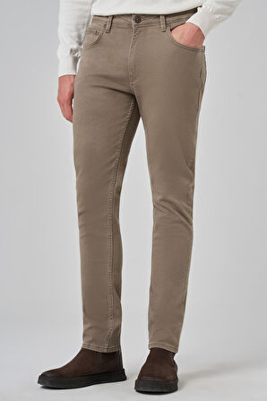  Erkek Bej Denim 5 Cep Slim Fit Jean Kot Pantolon