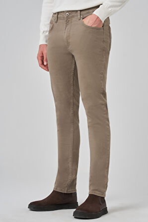  Erkek Bej Denim 5 Cep Slim Fit Jean Kot Pantolon