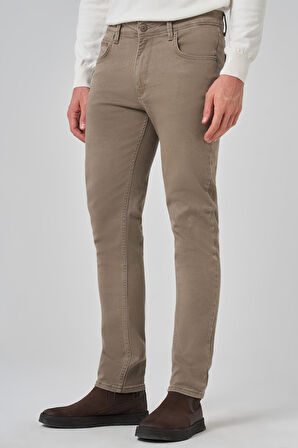  Erkek Bej Denim 5 Cep Slim Fit Jean Kot Pantolon