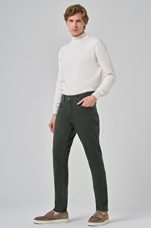  Erkek Haki Denim 5 Cep Slim Fit Jean Kot Pantolon
