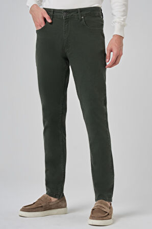  Erkek Haki Denim 5 Cep Slim Fit Jean Kot Pantolon