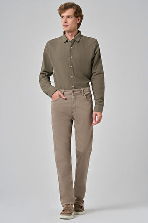  Erkek Bej Denim 5 Cep Dynamic Fit Jean Kot Pantolon