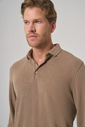  Erkek A-Kahverengi Trend Düğmeli Polo Yaka Sweatshirt