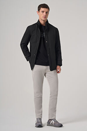  Erkek Siyah Aston Çıtçıtlı  Yan Cepli Dynamic Fit Rahat Kesim Mont