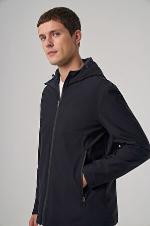  Erkek Lacivert Trend Çift Taraflı Kapüşonlu Mont