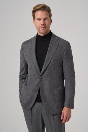 Erkek Siyah Poliviskon Trend Desenli Dynamic Fit Mono Yaka Ceket