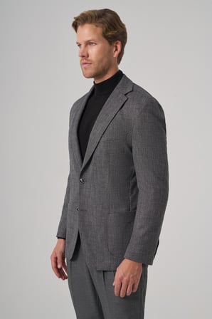  Erkek Siyah Poliviskon Trend Desenli Dynamic Fit Mono Yaka Ceket