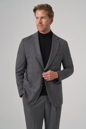  Erkek Siyah Poliviskon Trend Desenli Dynamic Fit Mono Yaka Ceket
