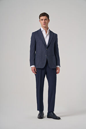  Erkek Marine Poliviskon Trend Desenli Dynamic Fit Mono Yaka Ceket