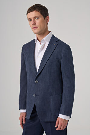  Erkek Marine Poliviskon Trend Desenli Dynamic Fit Mono Yaka Ceket