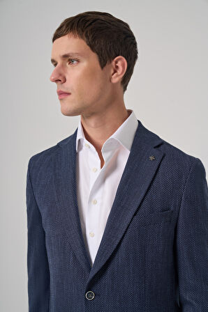  Erkek Marine Poliviskon Trend Desenli Dynamic Fit Mono Yaka Ceket