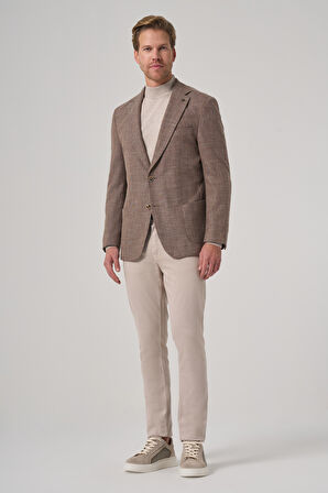  Erkek KAHVE Poliviskon Trend Desenli Dynamic Fit Mono Yaka Ceket