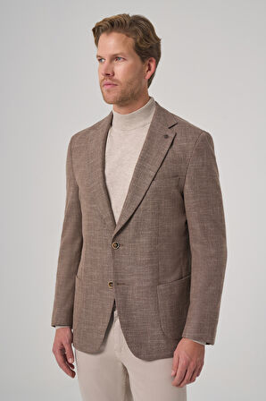  Erkek KAHVE Poliviskon Trend Desenli Dynamic Fit Mono Yaka Ceket
