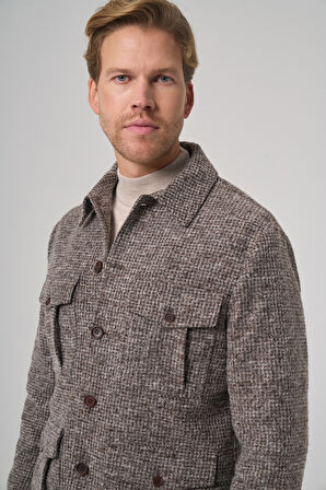  Erkek KAHVE Trend Yünlü Dinamik Fit Gömlek Ceket