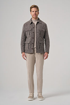  Erkek KAHVE Trend Yünlü Dinamik Fit Gömlek Ceket