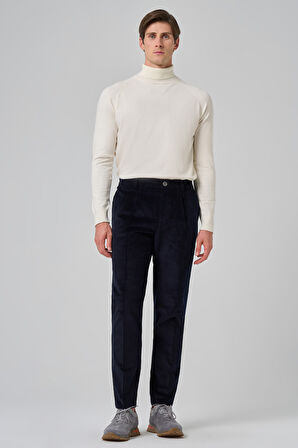  Erkek Lacivert Pamuk Trend Fitilli Kadife Lastikli Slim Fit Pantolon