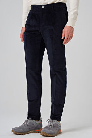  Erkek Lacivert Pamuk Trend Fitilli Kadife Lastikli Slim Fit Pantolon