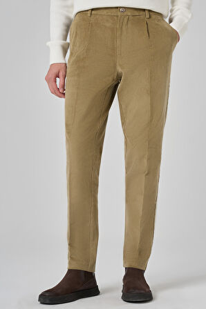  Erkek Bej Pamuk Trend Fitilli Kadife Lastikli Slim Fit Pantolon