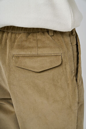  Erkek Bej Pamuk Trend Fitilli Kadife Lastikli Slim Fit Pantolon